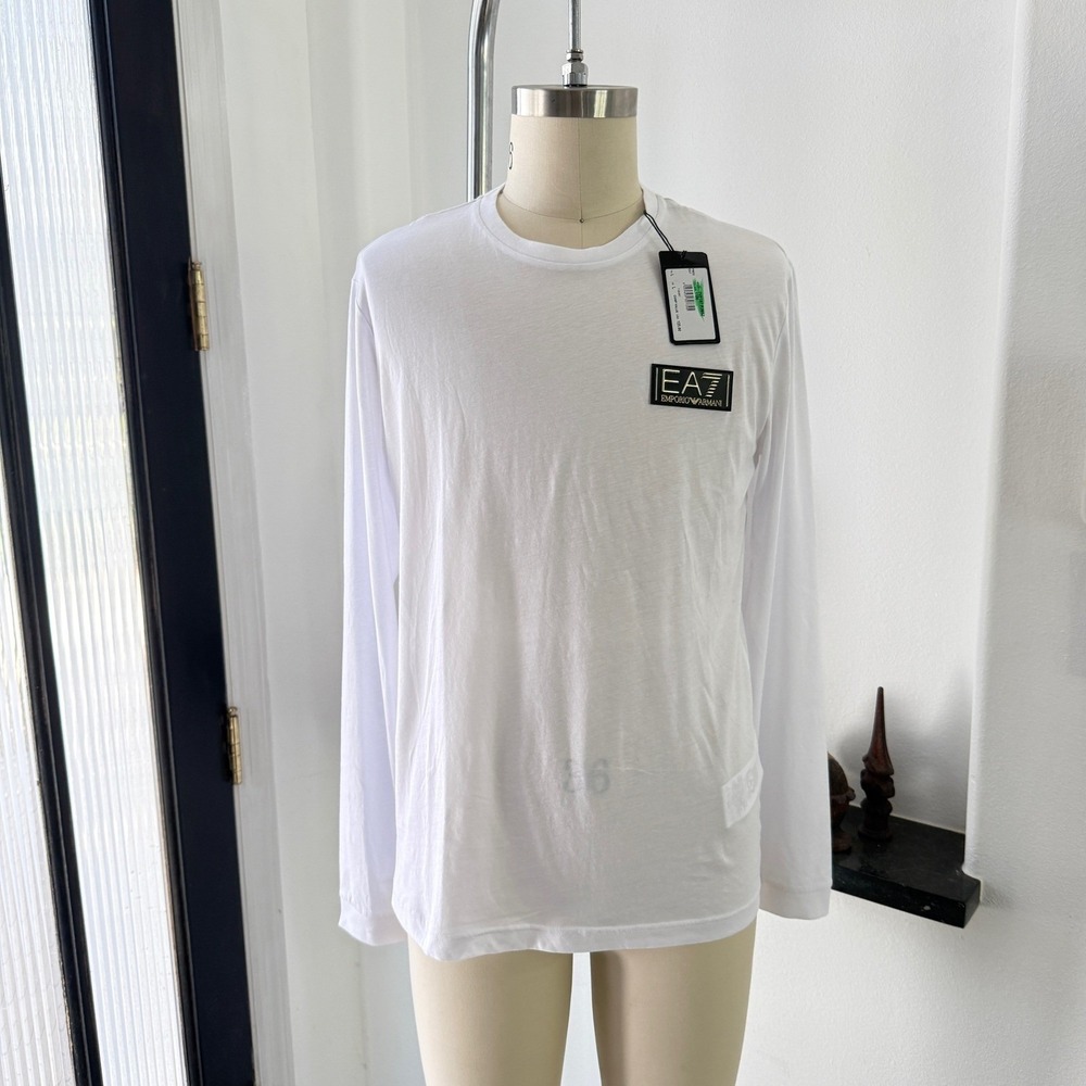 Emporio Armani EA7 Men's White 100% Long Sleeve Cotton T-Shirt 7VPT87, X-Large